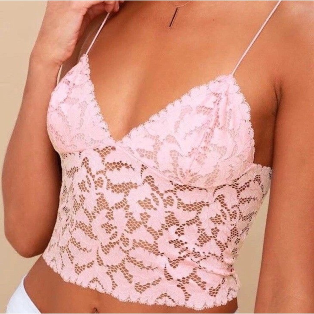 Intimately Free People‎ Pink Lace Cami Cropped Bralette Coquette Sz L - Picture 8 of 8